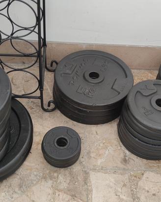 Dischi ghisa e bilanciere pesi pizze palestra Gym 