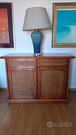 Credenza Vintage Arancio laccata, bamboo,vimini