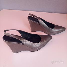 Sandalo donna argento con zeppa