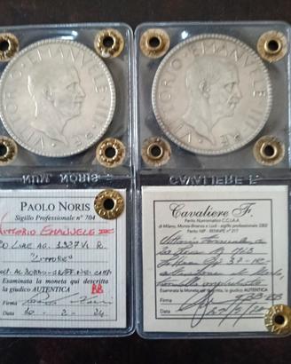 Coppia monete 20 lire argento 1927-1928 " LITTORI"