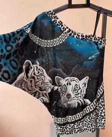 Top Monospalla, Tigre, Strass, Vintage (S/M)