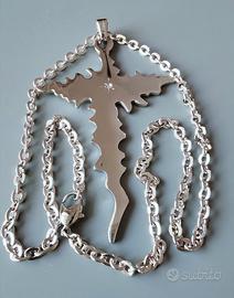 Croce Gotica Fiamma Acciaio Collana Brillantino