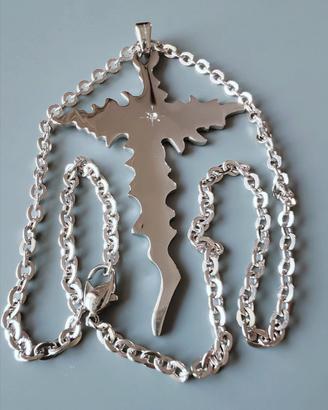 Croce Gotica Fiamma Acciaio Collana Brillantino