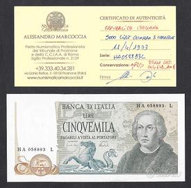BANCONOTA LIRE 5000 CRISTOFORO COLOMBO QFDS