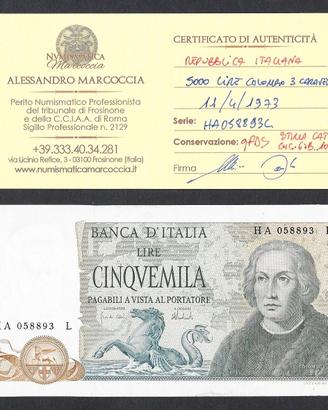 BANCONOTA LIRE 5000 CRISTOFORO COLOMBO QFDS