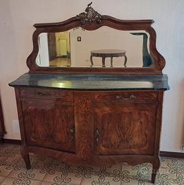 Credenza intarsata antica con specchio