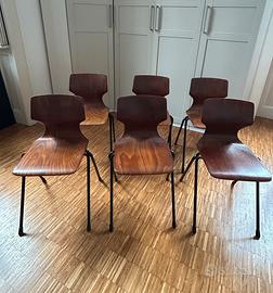 6 sedie Elmar Flötotto Pagholz anni 70 inpilabili