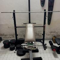 Palestra Weider, pesi, bilanciere e panchetta