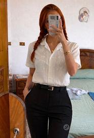 Camicetta bianca vintage cotone ricamata a mano