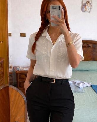 Camicetta bianca vintage cotone ricamata a mano