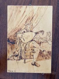 Tavolozza in legno grezzo pirografata a mano