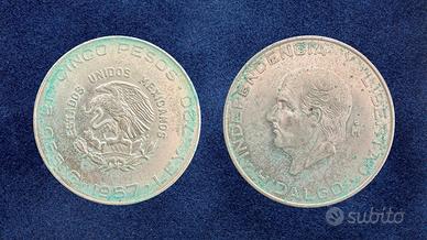 Moneta argento Messico 5 Pesos 1957 Hidalgo