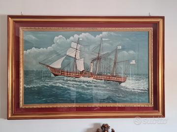 Dipinto Marina d'Epoca con Veliero a Ruote