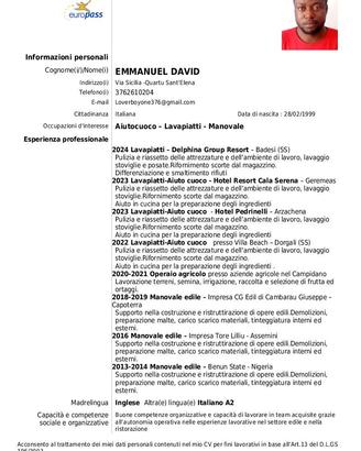 Panettiere Lavapiatti Manovale