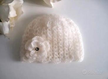 Cappellino Neonata Uncinetto Lana Handmade 