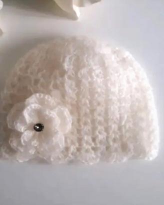 Cappellino Neonata Uncinetto Lana Handmade 