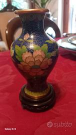Vasetto Cloisonné fondo blu fiori lilla
