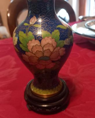 Vasetto Cloisonné fondo blu fiori lilla