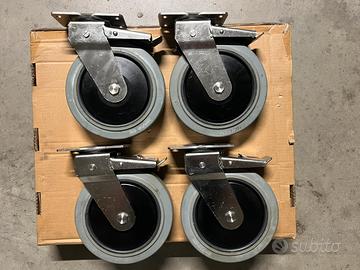 4 Ruote gomma Ø200 girevoli Frenate INOX ACCIAIO