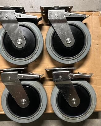 4 Ruote gomma Ø200 girevoli Frenate INOX ACCIAIO