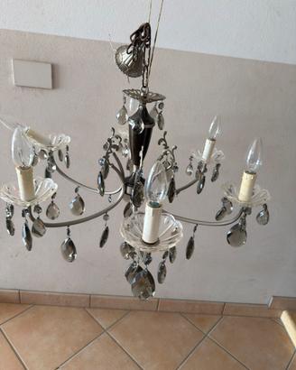 Lampadario vintage con cristalli + abat-jour