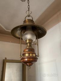 Lampadario vintage stile petrolio in ottone 