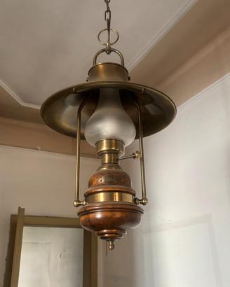 Lampadario vintage stile petrolio in ottone 