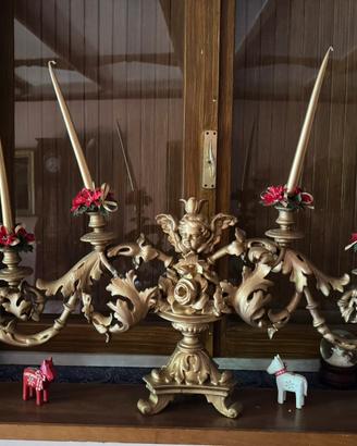 Antico candelabro legno