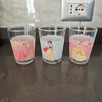 3 bicchieri vetro Disney principesse 