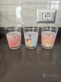 3 bicchieri vetro Disney principesse 