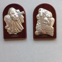 Set di 2 quadri Angeli di colore argento in legno