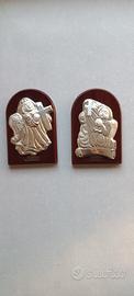 Set di 2 quadri Angeli di colore argento in legno
