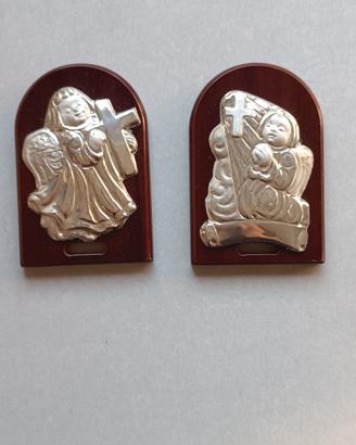 Set di 2 quadri Angeli di colore argento in legno