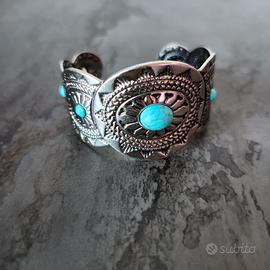 Bracciale Rigido Etnico Argento e Turchese - boho