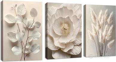 3 Pcs Neutro Beige Floreale Pianta Stampa su Tela