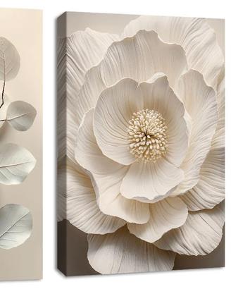 3 Pcs Neutro Beige Floreale Pianta Stampa su Tela