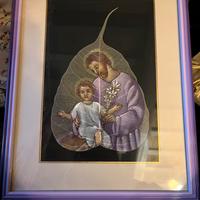 Quadro Religioso dipinto su foglia di ficus