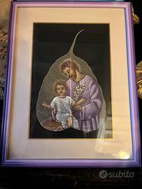 Quadro Religioso dipinto su foglia di ficus