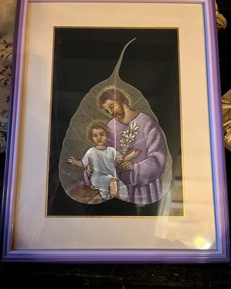 Quadro Religioso dipinto su foglia di ficus