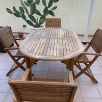 Tavolo in legno e set di 4 sedie pieghevoli