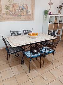 tavolo in ferro battuto pieno + 6 sedie 