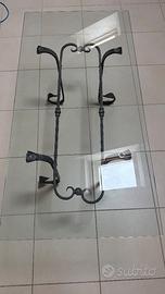 Tavolino rettang. ferro battuto con piano in vetro