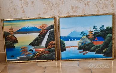 Coppia di quadri giapponesi.
