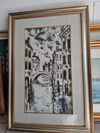 Quadro Scorcio di Venezia Canale con Ponte Disegno