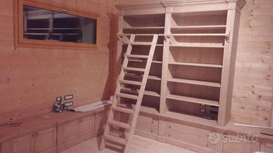 porta tv con libreria in abete angolare scala led