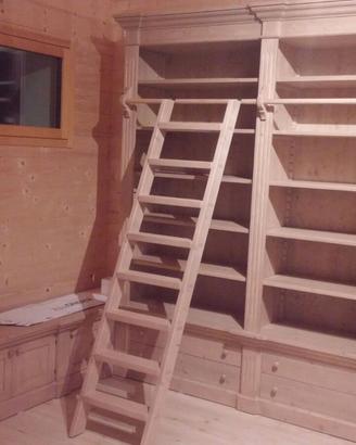 porta tv con libreria in abete angolare scala led