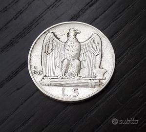 ARGENTO _ 5 lire Aquilino ITALIA REGNO 1928