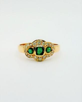 Anello oro 18 kt smeraldi e diamanti naturali