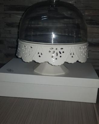 Alzata con cloche in vetro bianca