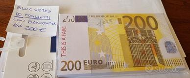 Bloc notes 80 foglietti con finta banconota 200 €